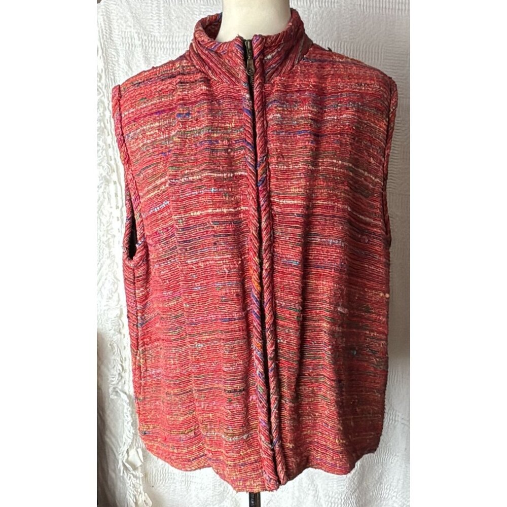 Women’s TravelSmith zip front textured vest L‎ Colorful Textures Silk Cotton
